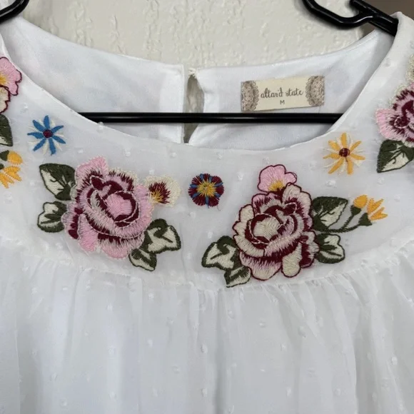 Altard State Embroidered Peasant Top Bell Sleeve Blouse white chiffon Womens M - Picture 4 of 4